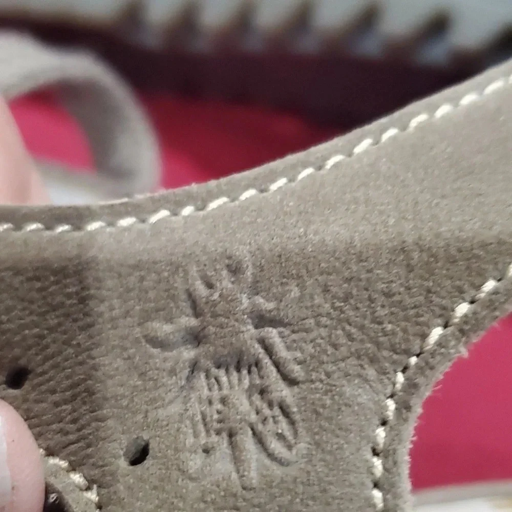 Fly London taupe leather lace up wedge peep toe shoes